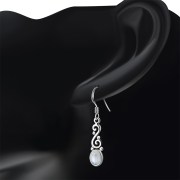 Ethnic Spiral Sterling Silver Earrings w/ Rainbow Moonstone, ep175